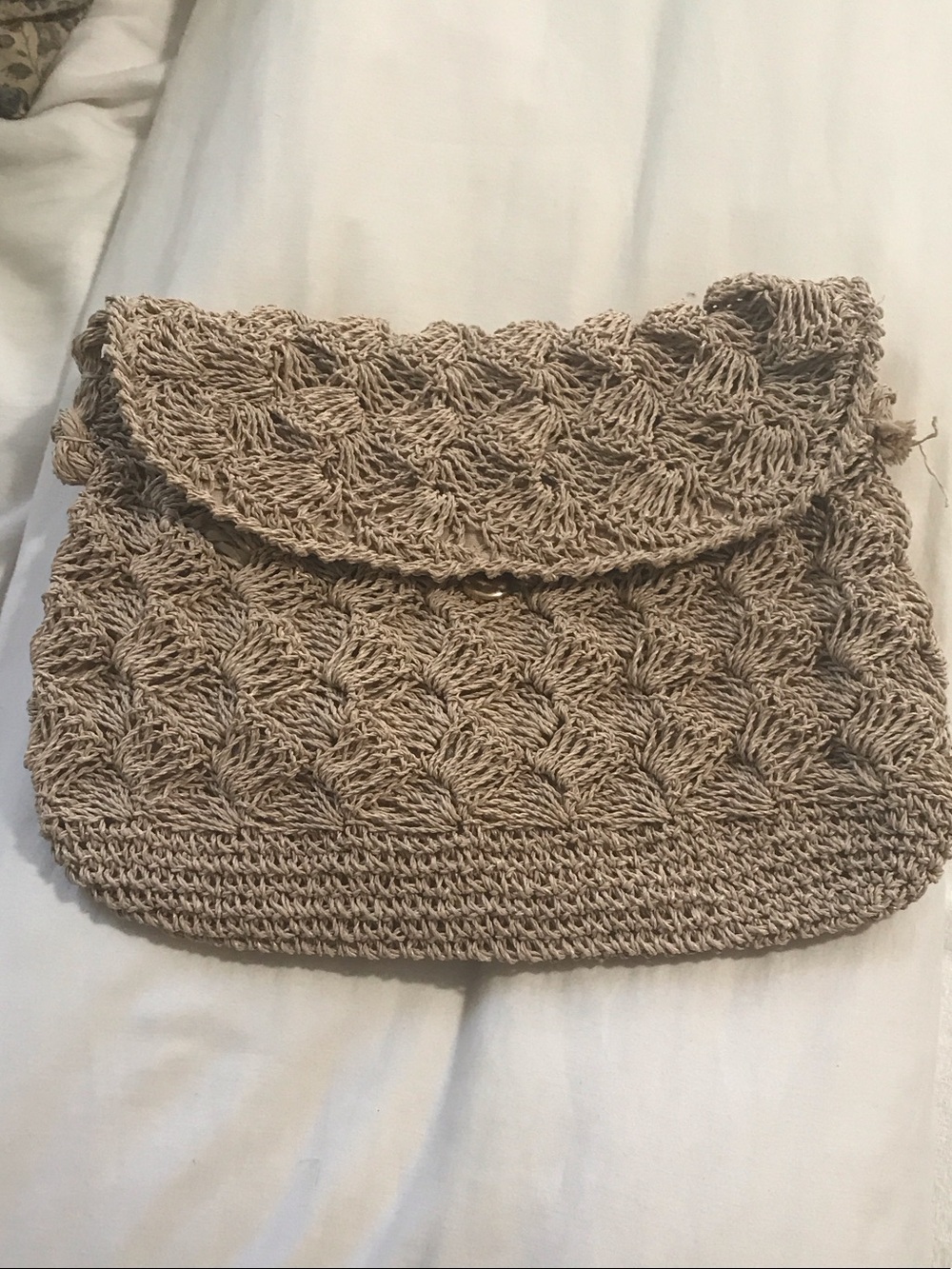 Handwoven Beige Crochet Crossbody Bag